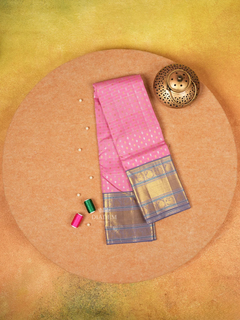 Pink Pure Kanchipuram Silk Saree with Floral