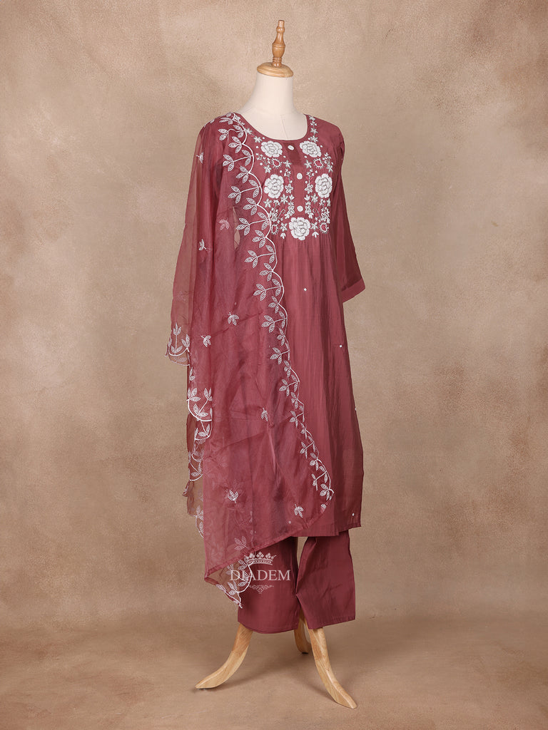 Pink Semi Silk Floral Embroidery Salwar