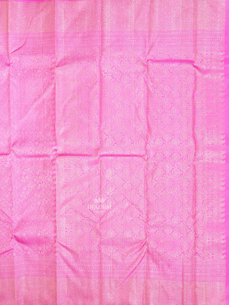 Pink Pure Kanchipuram Silk Saree With Floral Patterns On the Body, With Designed Border - Diadem