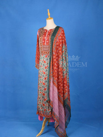 Pink Crepe Straight Cut Salwar Suit for Women Adorned with Floral Prints, with 3/4 Sleeve and Dupatta - Diadem