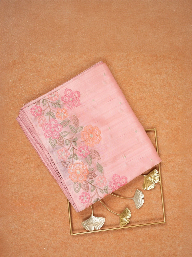 Pink Tussar Silk Saree with Floral Designs