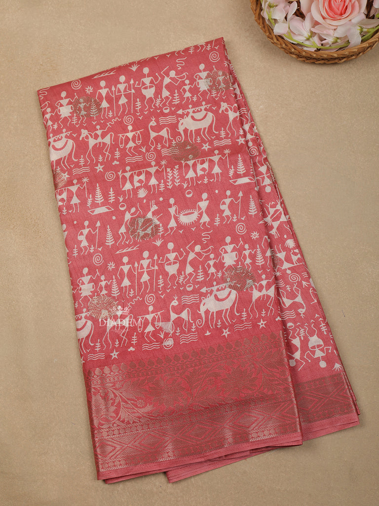 Pink Warli Designed Chanderi Silk Saree