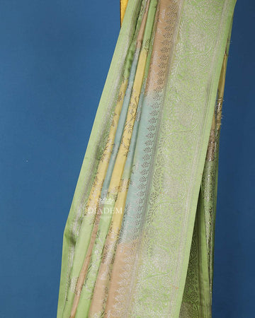 Pista Green Floral Designed Bridal Banarasi Silk Saree - Diadem