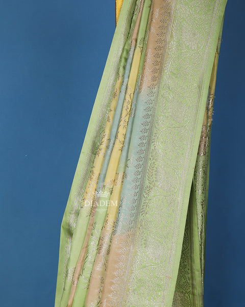 Pista Green Floral Designed Bridal Banarasi Silk Saree - Diadem