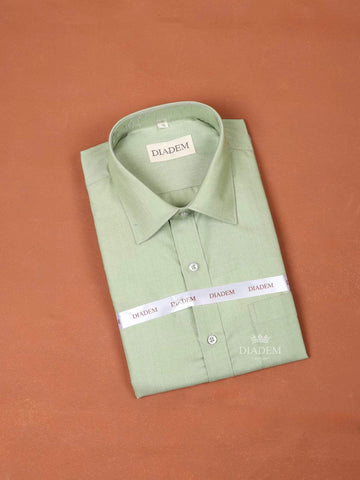 Pista Green Cotton Plain Full Sleeve Shirt - Diadem