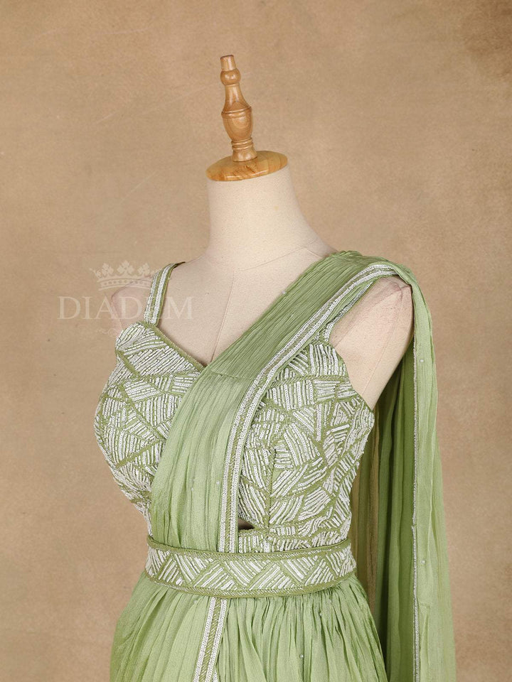 Pista Green Ready to wear Saree with Sequin Embroidery Designs, Paired with Designer blouse and Waist Belt - Diadem