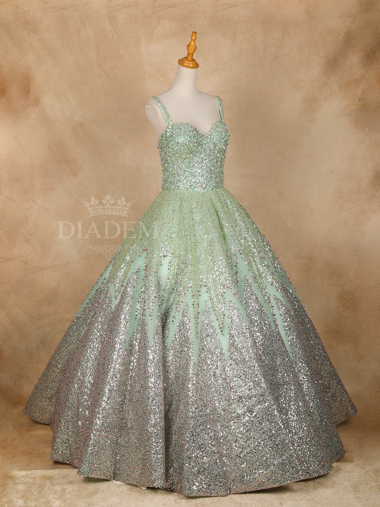 Pista Green Net Ball Gown