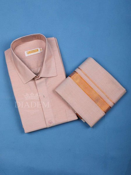 Light Pink Plain Silk Shirt with Dhoti - Diadem