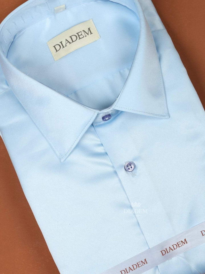 Sky Blue Satin Plain Full Sleeve Shirt - Diadem