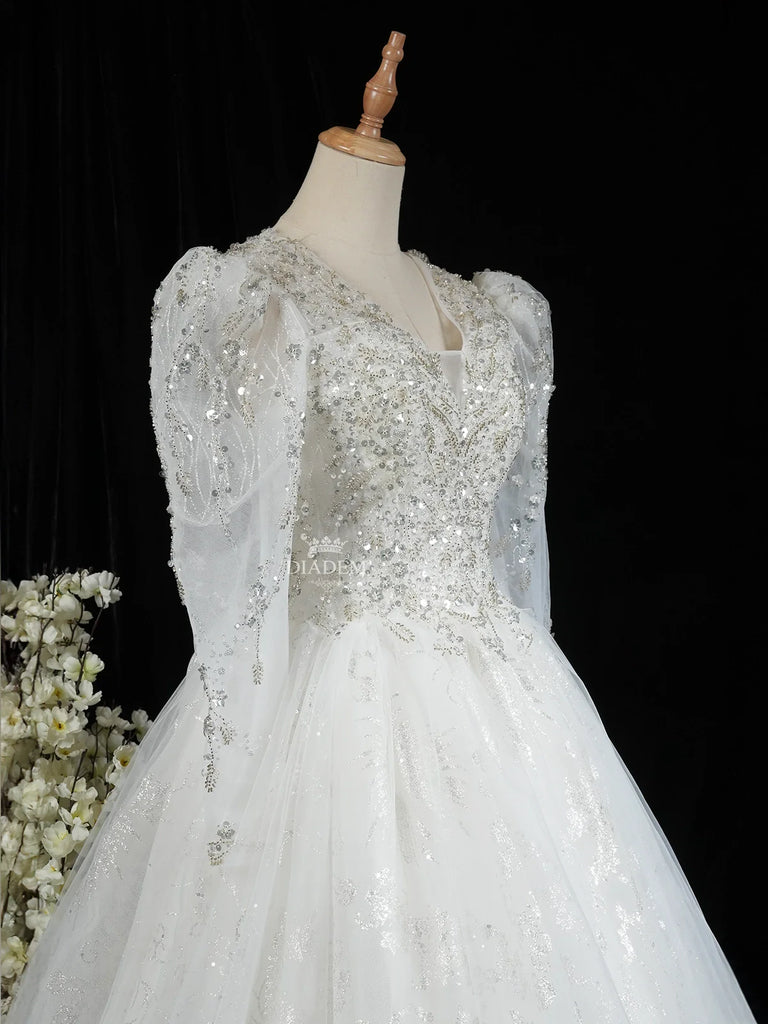 Embroidered White Net Gown