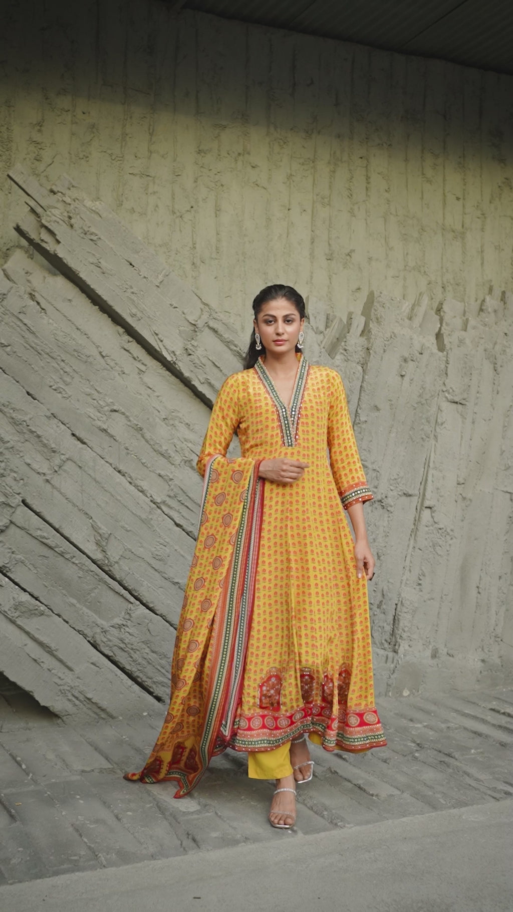 Yellow Floral Printed Synthetic Salwar Suit