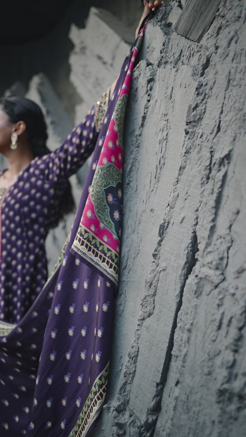 Navy Blue Floral Printed Synthetic Salwar Suit