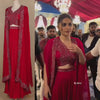 Red Abstract Embroidered Crepe Bridesmaids Lehenga