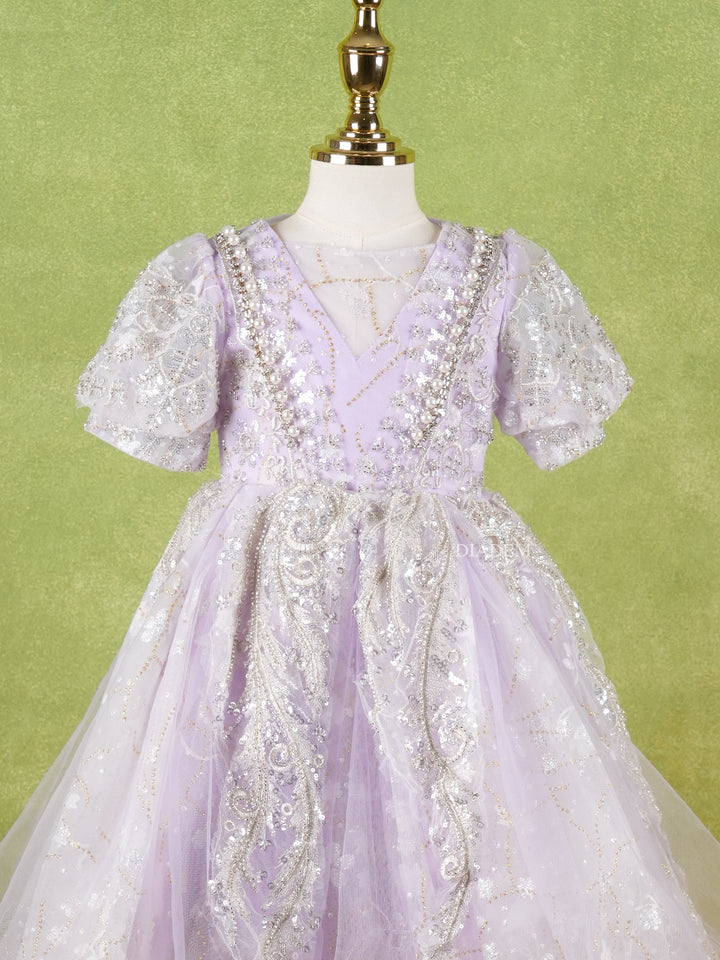 Puff Sleeves Lavender Net Gown