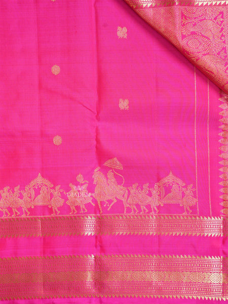 Pink Pure Kanchipuram Pattu Saree With Peacock Motifs On the Body with Designed Border - Diadem