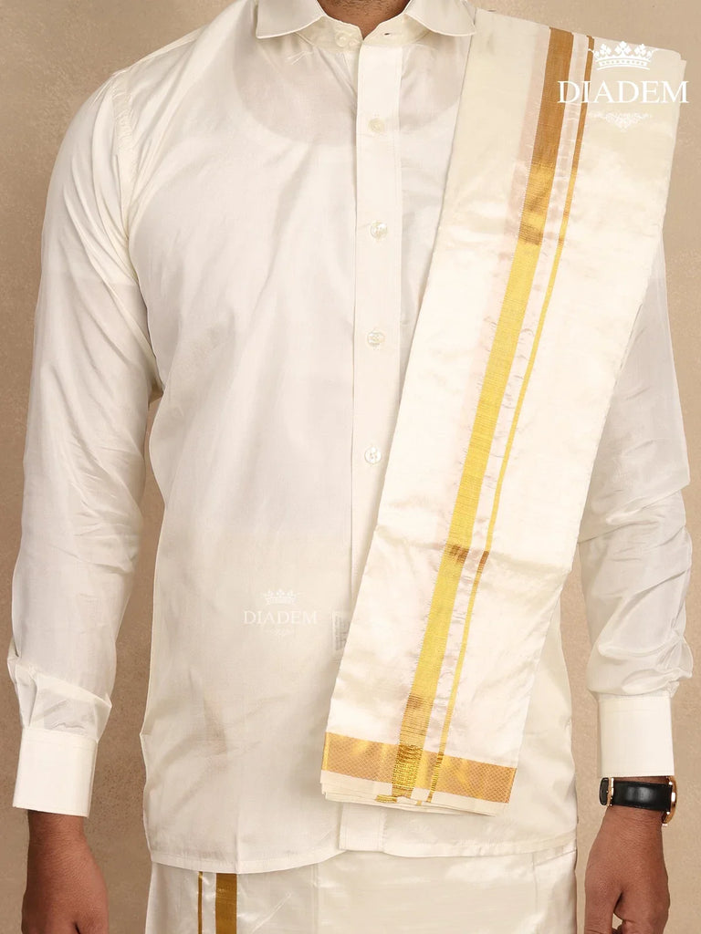 White Pure Silk Dhoti with Shirt