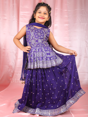 Purple Geometric Lehenga with V-Neckline