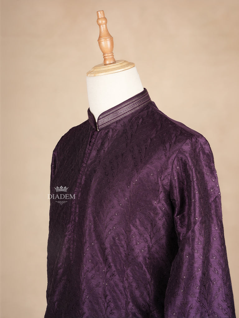 Purple Kurta with Floral Designs and Pant