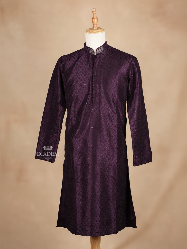 Floral Embroidered Purple Kurta Set with Pant