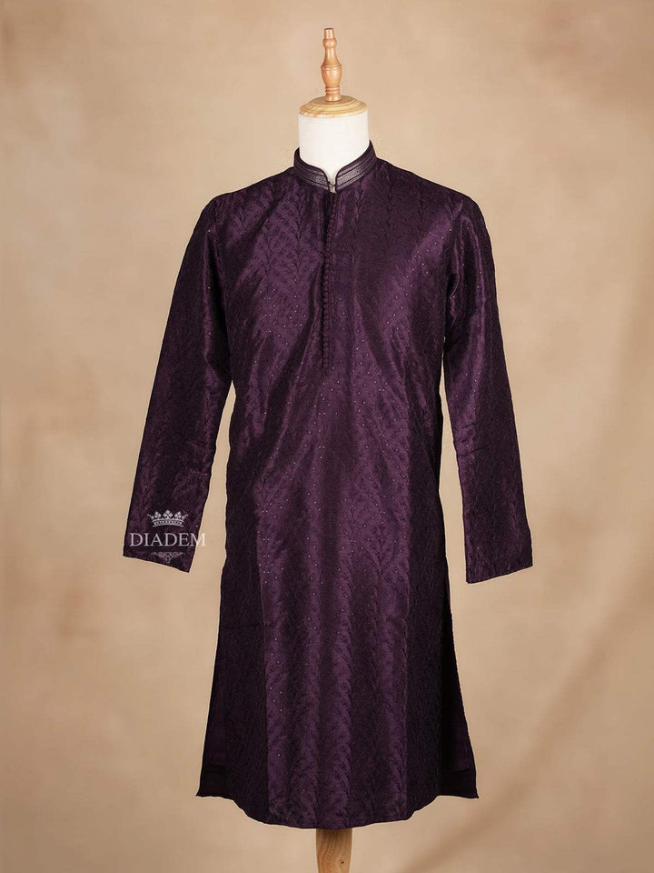 Purple Kurta Set With Floral Embroidery Designs, With Pant - Diadem