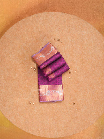 Purple Pure Kanchipuram Silk Saree with Geometric and Paisley Design on the Body with Zari Border - Diadem