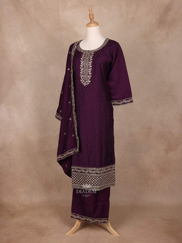 Dark Purple Semi Silk Embroidery Salwar Suit - Diadem