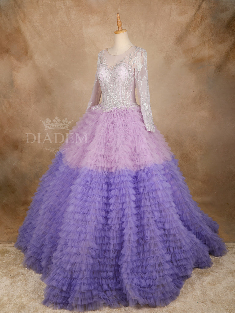 Purple Sequins Net Ball Gown