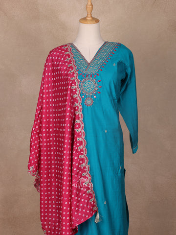 Raw Silk Blue Mirror Embroidery Salwar