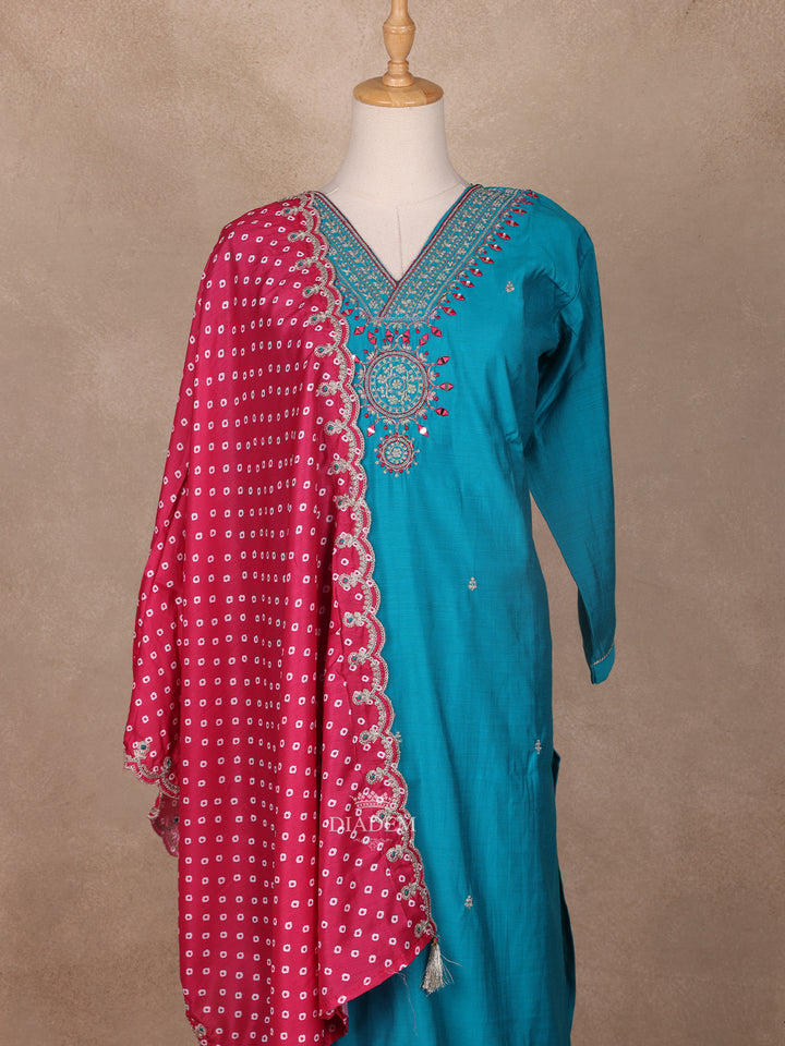 Raw Silk Blue Mirror Embroidery Salwar