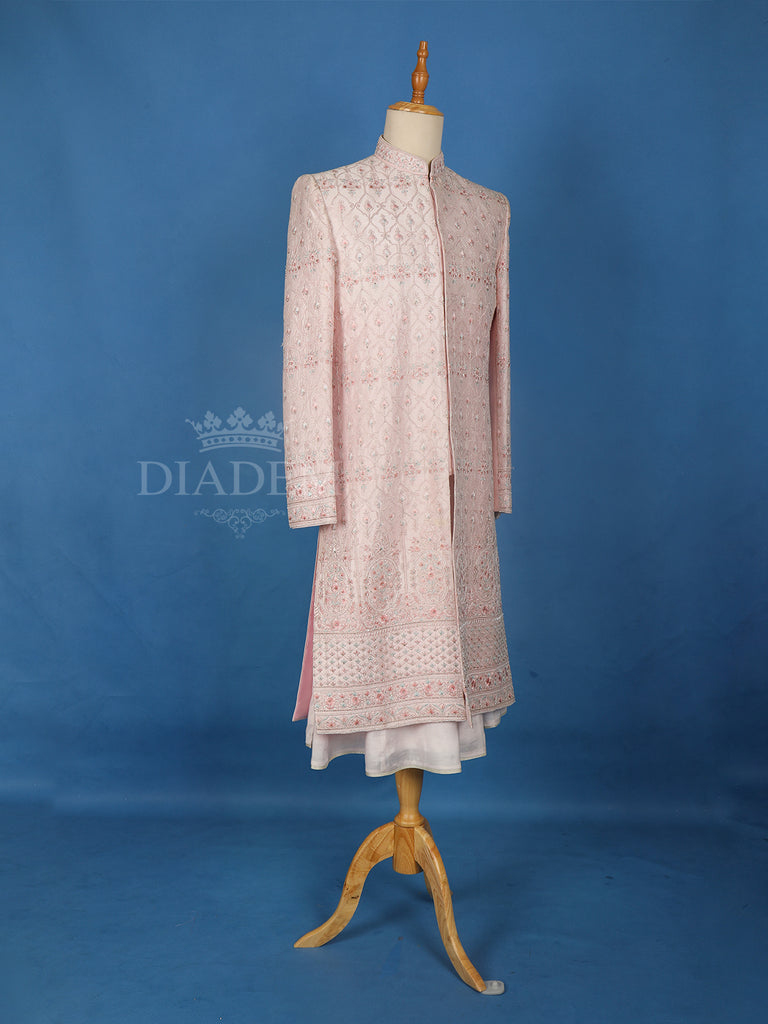 Raw Silk Floral Sherwani