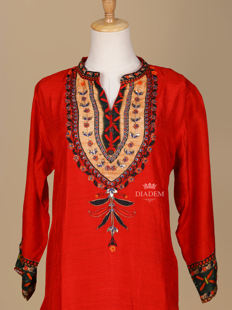 Red Raw Silk Suit