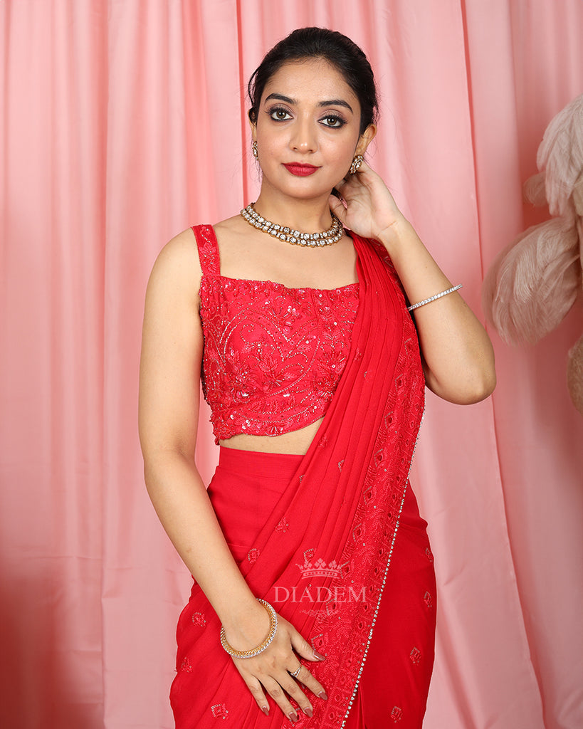 Ready to Wear Saree Red Floral