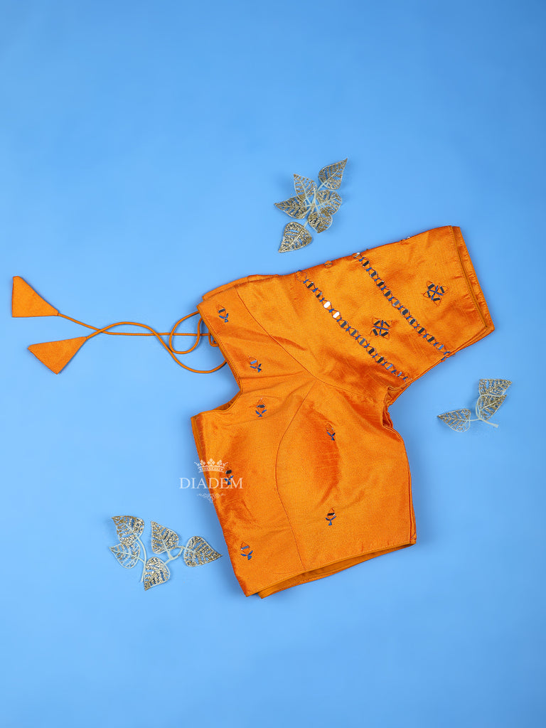 Readymade Silk Blouse Orange with Mirror Embroidery