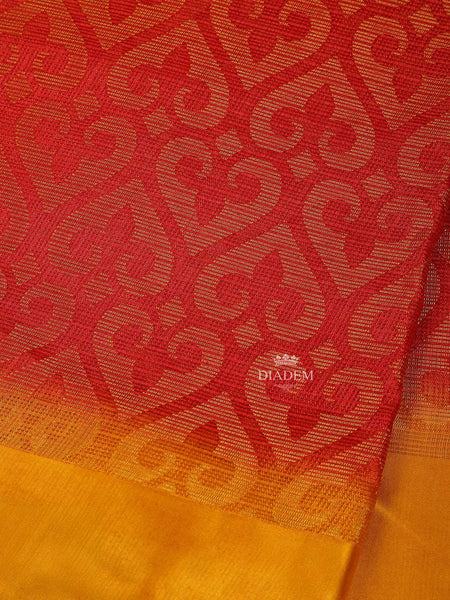 Red Brasso Saree With Floral Motifs on the Body with Contrast Border - Diadem