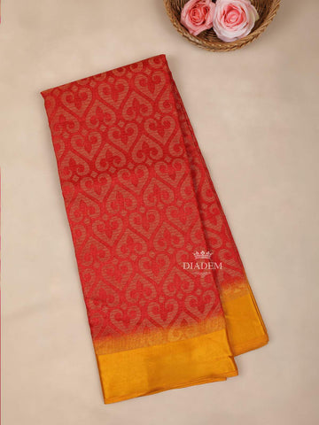 Red Brasso Saree With Floral Motifs on the Body with Contrast Border - Diadem