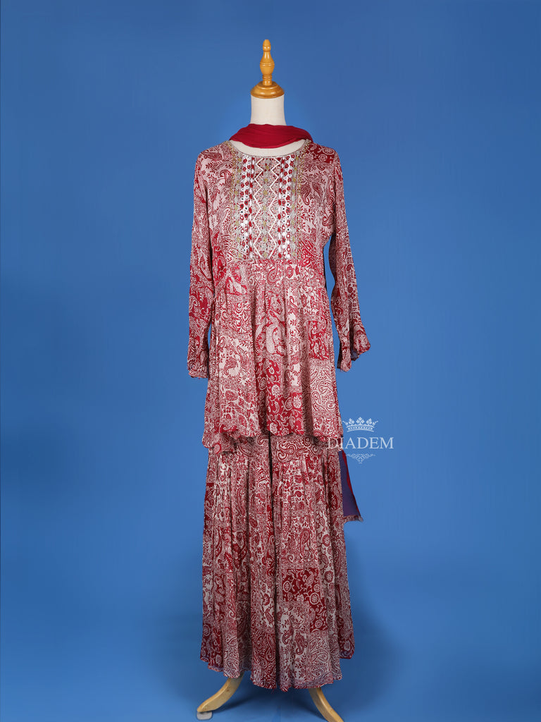 Red Cotton Sharara Set