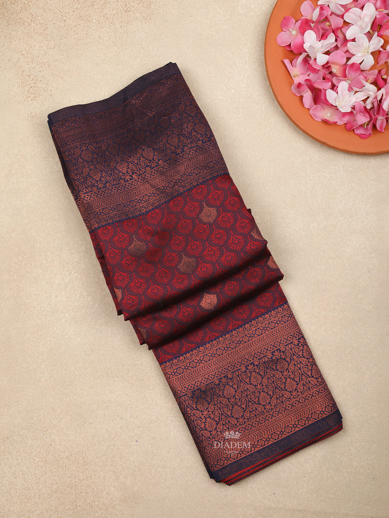 Red Floral Brocade Design Semi Silk