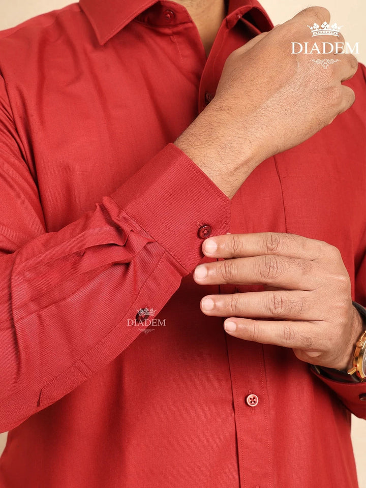 Solid Red Cotton Full Sleeves Shirt