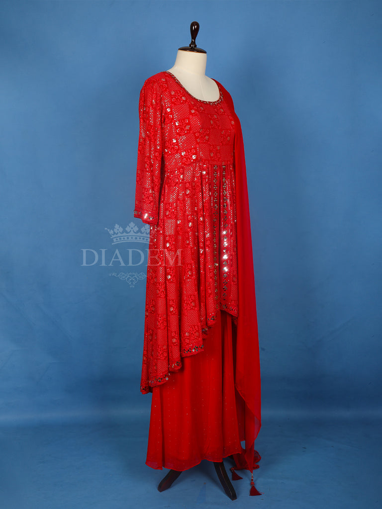 Red Georgette Palazzo Suit