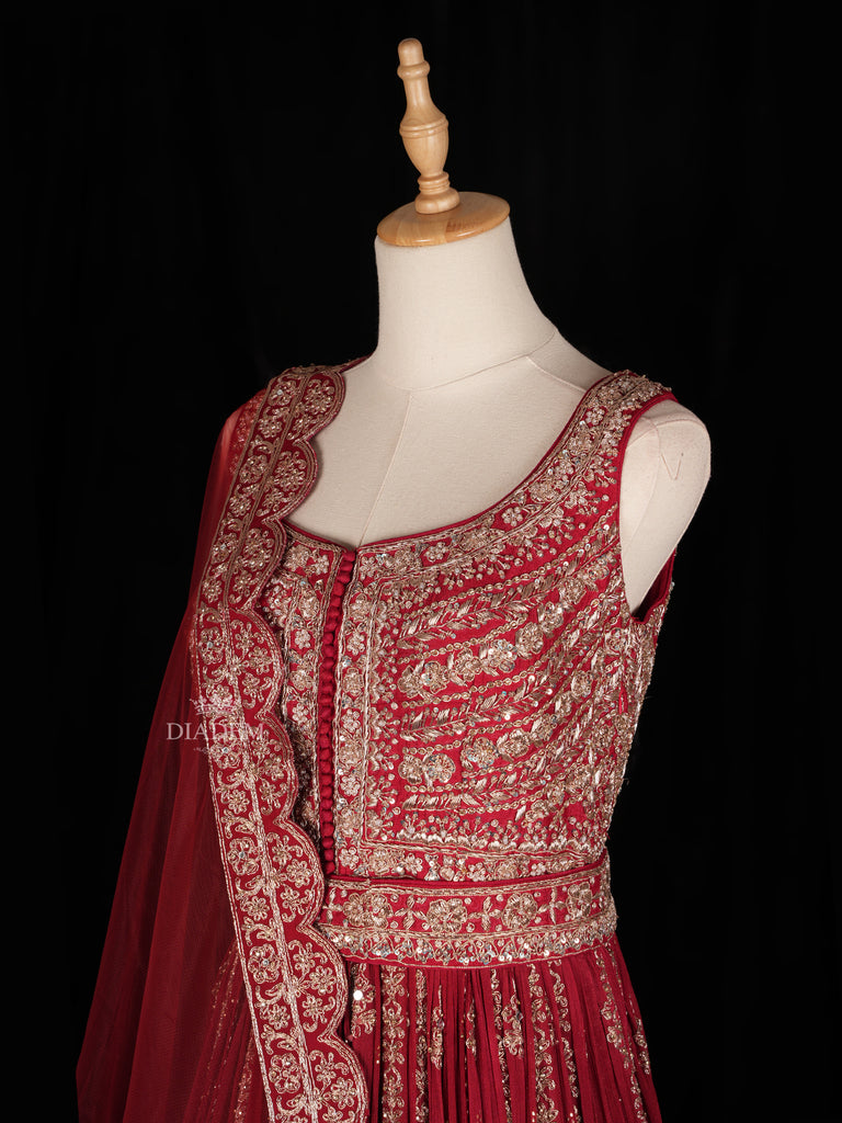 Red Gown with Floral Designs and Dupatta