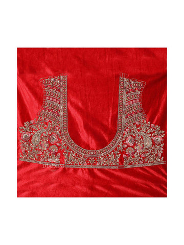 Red Velvet Semi Stitched Bridal Lehenga for Women Adorned with Floral Embroidery - Diadem