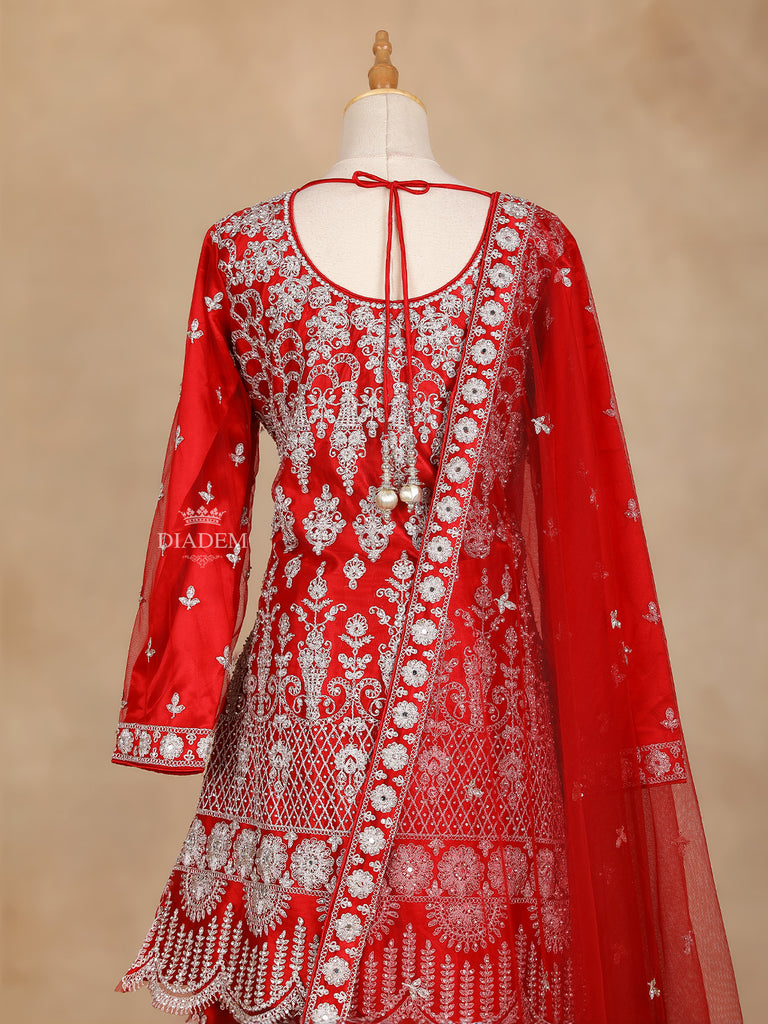 Red Lehenga Full Sleeve Floral Embroidery