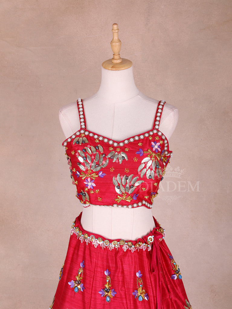 red Lehenga with Beads