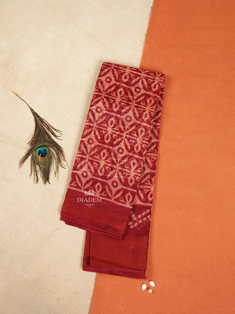 Red Floral Design Linen Cotton Saree