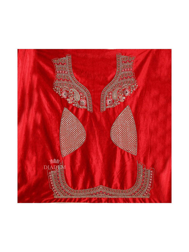 Red Velvet Semi Stitched Bridal Lehenga for Women Adorned with Floral Embroidery - Diadem