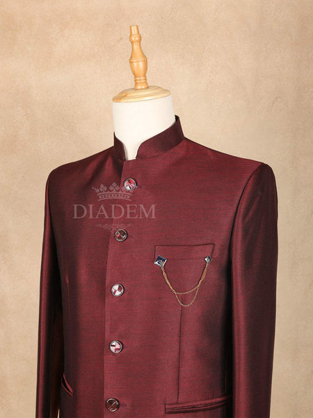 Dark Red Solid Jodhpuri Men's Suit - Diadem