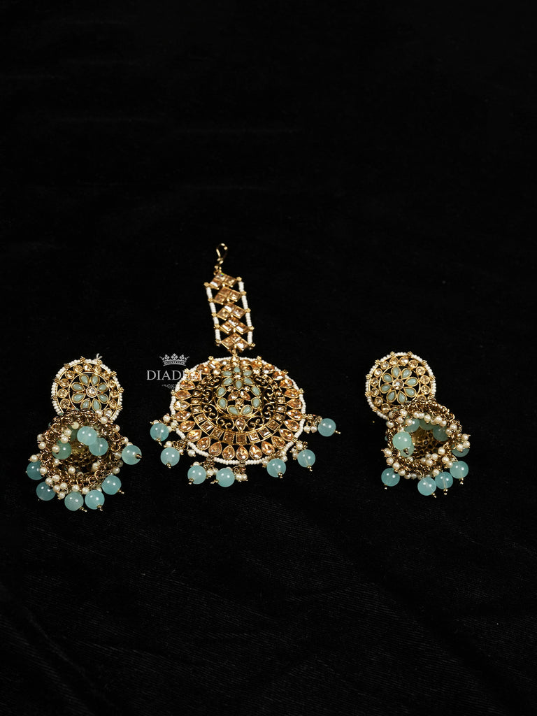 Regal Maang Tikka and Earrings Set Aqua