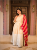 Champagne Gold Sequins and Beads Embroidered Design Tissue Silk Gown with Contrast Stripes Dupatta