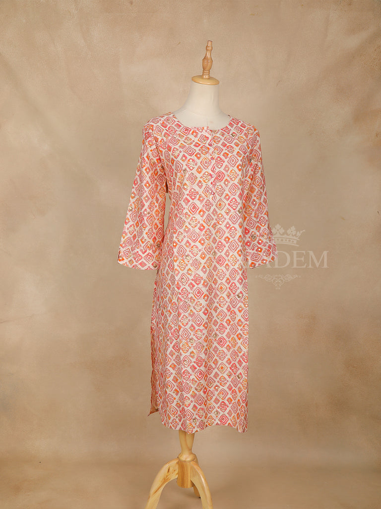 Round Neckline Peach Diamond Designed Cotton