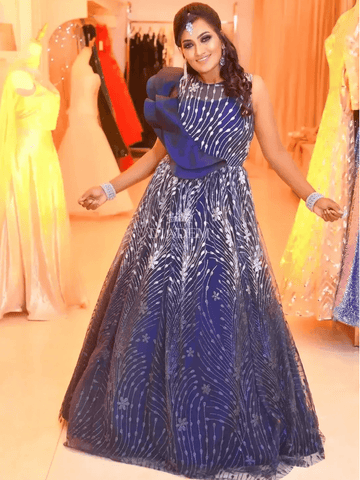 Royal Blue Gown Embellished with Glitters - Diadem